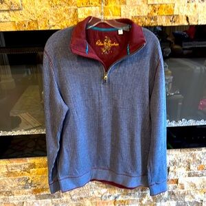 Robert Graham Men's Blue and Burgundy 1/4 zip Sweater Large